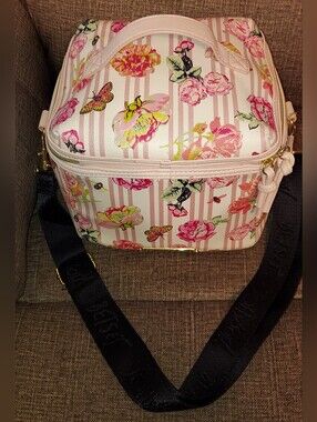 Floral Pink Striped Crossbody Vanity/Insulated Bag